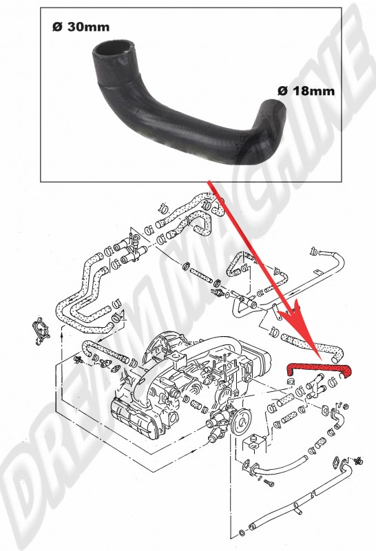 Durite d'eau coudée VW Transporter T3 18cm.