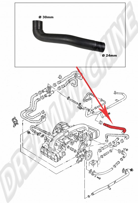 Durite d'Eau en Forme de "L" 26cm - VW T3 WBX 4.1983-7.1985