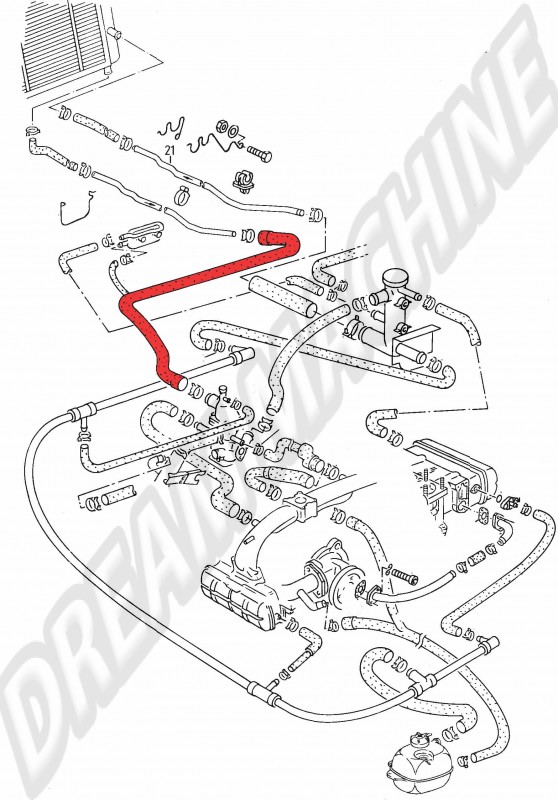 Durite retour, VW Transporter T25, T25, 025121062E, 02-51-21-06-2E, Radiator hose, thermostat housing, retour d'eau, 1.9L, 2.1L, 1985, 1992, Syncro.