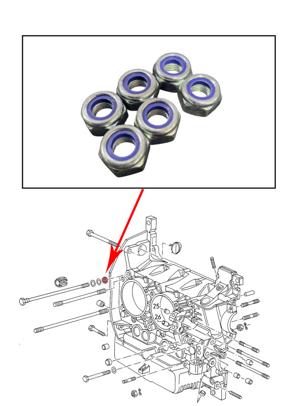 écrou carter moteur M10, Volkswagen Type 4, Porsche 914, 021101131E, 021-101-131-E