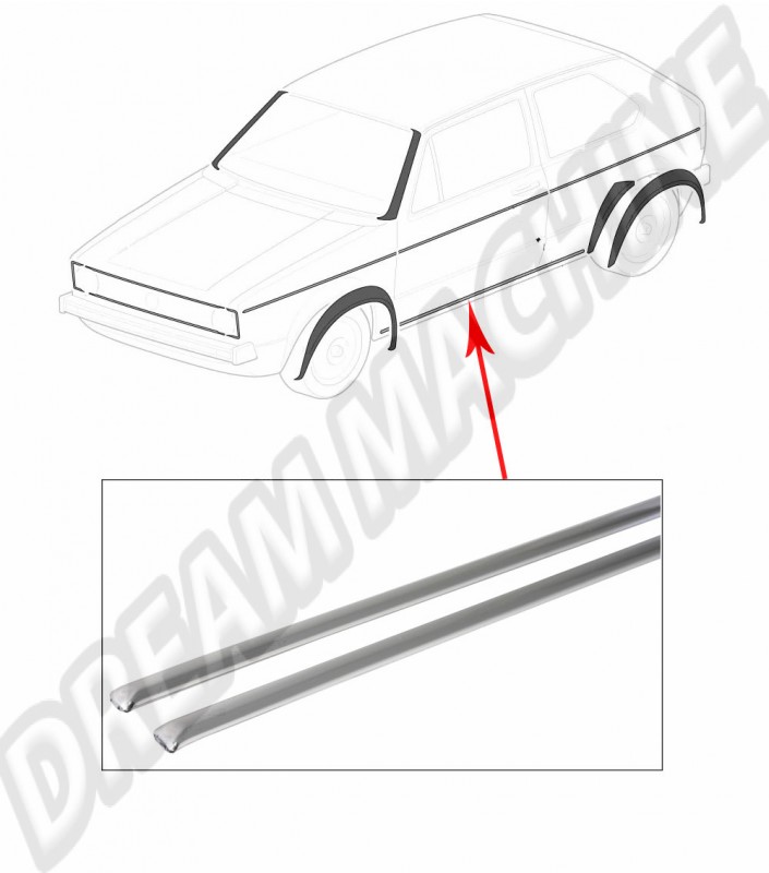 baguettes de seuil inférieur, aluminium anodisé chromé, 13mm, Golf Mk1, 3 et 5 portes, 1975-1993, paire, fabriqué en Allemagne, accessoire de qualité.