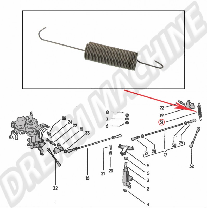  Ressort de rappel du papillon des gaz de carburateur Solex 32/34 PDSIT - Référence 341129881C