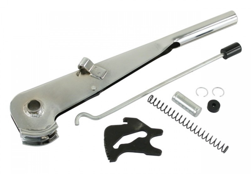 Kit Frein à Main Chromé, Volkswagen Cox, Karmann Ghia, Type 3, Poignée Chromée, Levier Égalisateur, Pignon, Pivot, Clips, Tige de Poussée, Ressort, Bouton, Référence Produit: 113798305A-CHR, 113,798,305-A-CHR