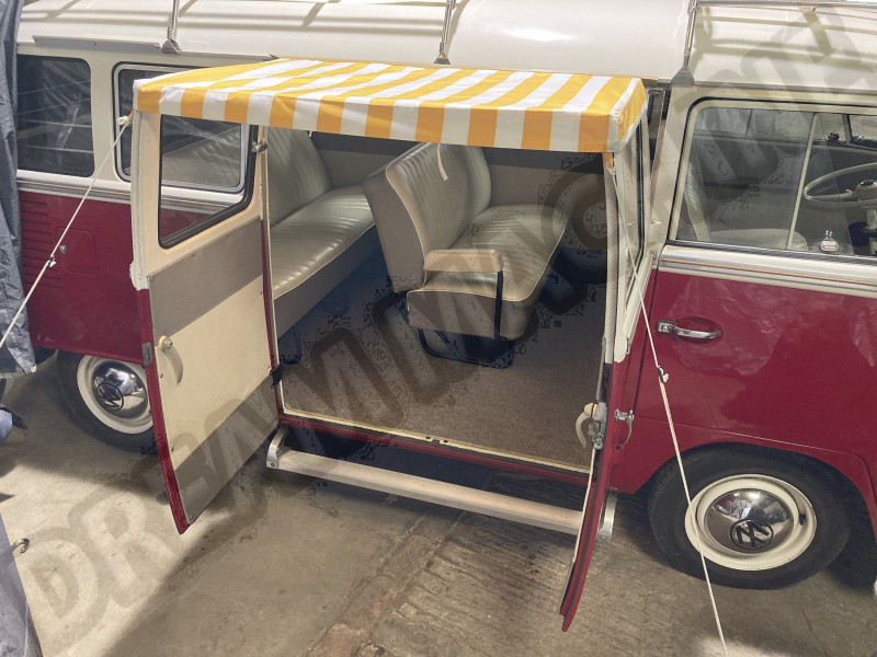 Auvent pare-soleil vintage jaune et blanc pour VW Combi Split