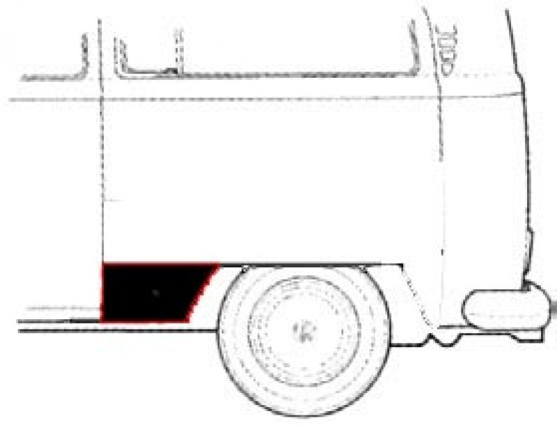 Tôle de Réparation sur Joue d'Aile Arrière Gauche sans Nervure pour VW Combi T2 Bay Window