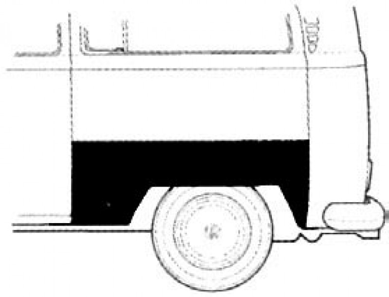 Section de réparation, arches de roue arrière gauche, Combi Bus T2, 8.70-7.79, Hauteur 530mm, 211809167D, 211 809 167 D.