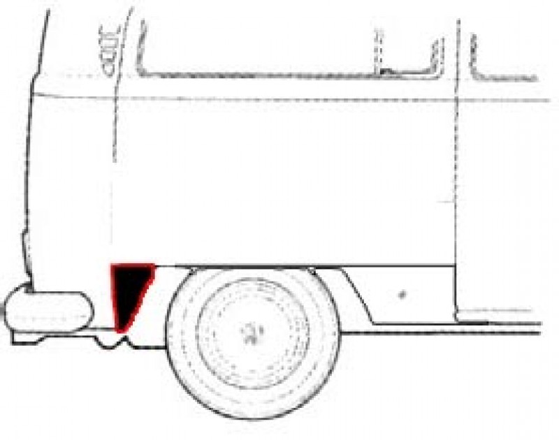 Tole de réparation, arches de roue arrière droite, partie arrière, Combi Bus T2, 8.67-7.70, 211809530A, 211 809 530 A.