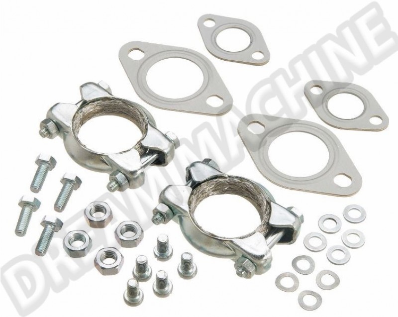 Kit de joints et colliers pour pot/silencieux d'échappement simple préchauffage, fabriqué en Allemagne par HJS. Compatible avec une variété de modèles Volkswagen et une sélection de moteurs. Référence 111298009B. Haute qualité.