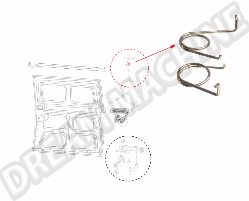 Ressort de retour porte coulissante, 211843381A, VW Transporter T2, VW Transporter T3, 1.6-2.0, 08/67-09/83, côté conducteur, côté passager, millimètres, pièce de rechange, qualité, installation facile, durabilité, réparation.