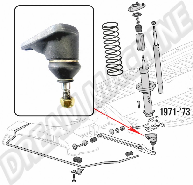 Rotule Porteuse Triangulaire pour Suspension Avant VW Coccinelle 1302 & 1303 (jusqu'à 07/1973) - Qualité Supérieure - Référence 113407361E