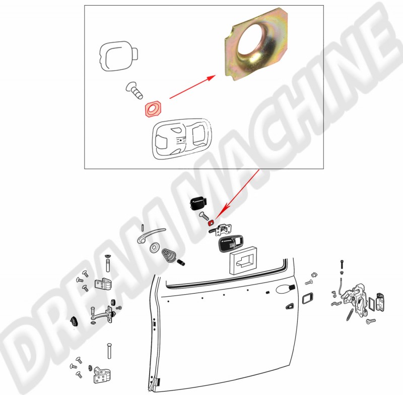 Rondelle de contour, poignée intérieure, Cox, Ghia, Bus T2, Typ 3, Golf, Jetta, Golf Caddy, Porsche, 111837291, compatibilité Volkswagen, pièce d'origine Volkswagen.