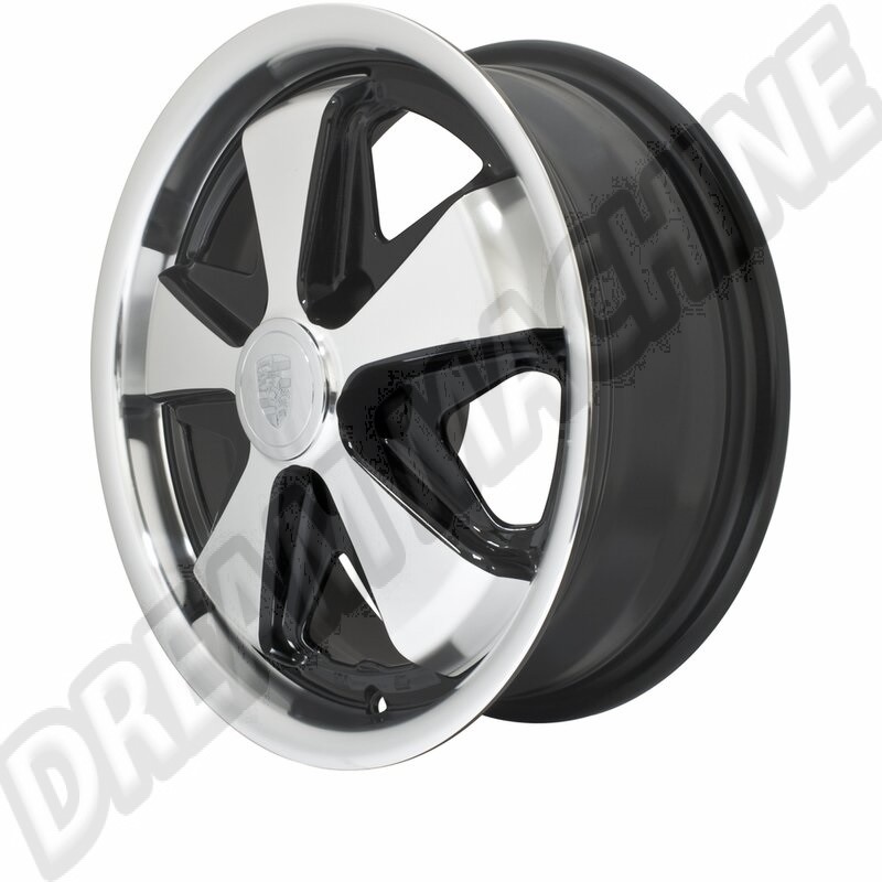Jante FUCHS, Volkswagen Combi, Noir Brillant, Aluminium Poli, 15 pouces, 5 Trous 5x112, Déport de 57 mm, Finition de qualité, Stabilité améliorée.
