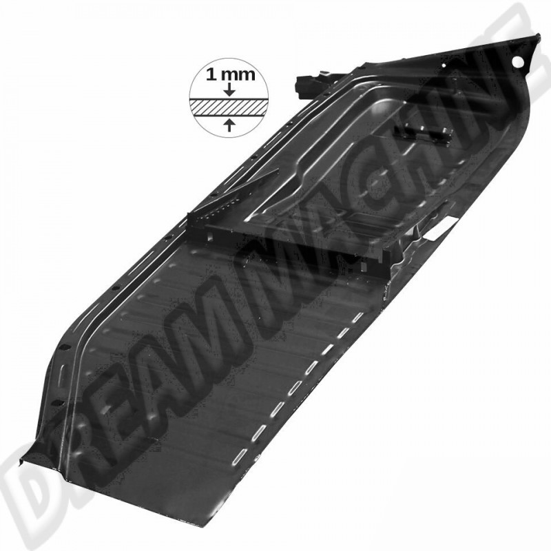 Demi-plancher droit en acier d'épaisseur 1mm pour Coccinelle 1950-1970. Références : 111701062M et 111.701.062.M.