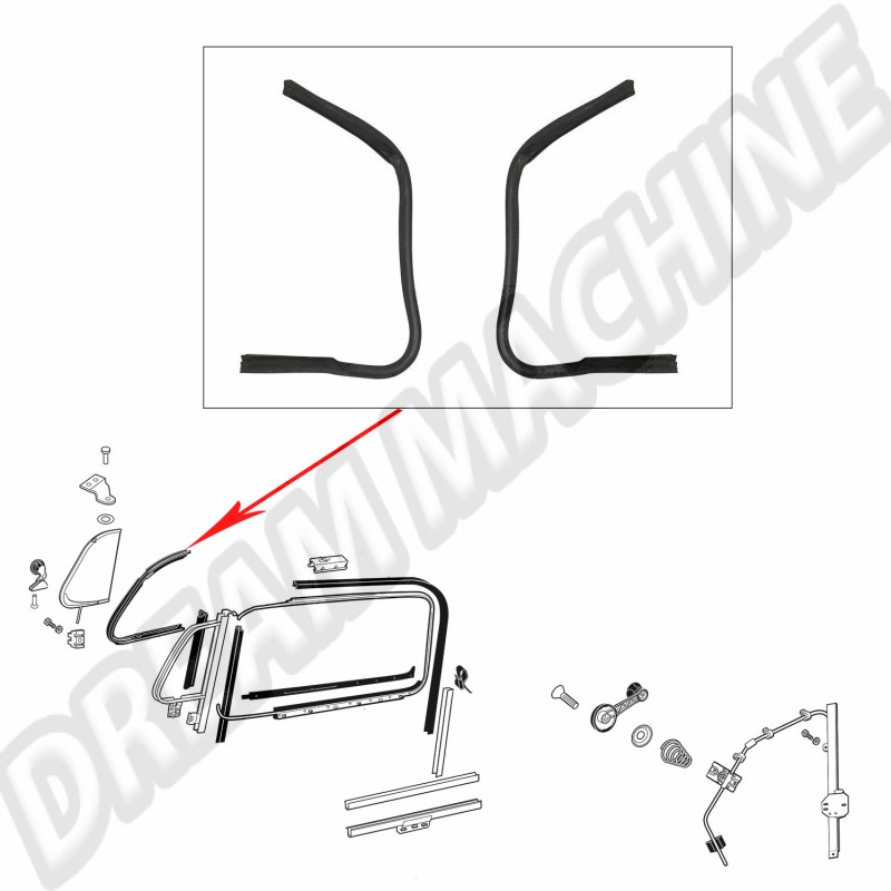 Joints de déflecteurs, Volkswagen Coccinelle Berline, 111837625B, étanchéité, confort, amélioration, qualité.