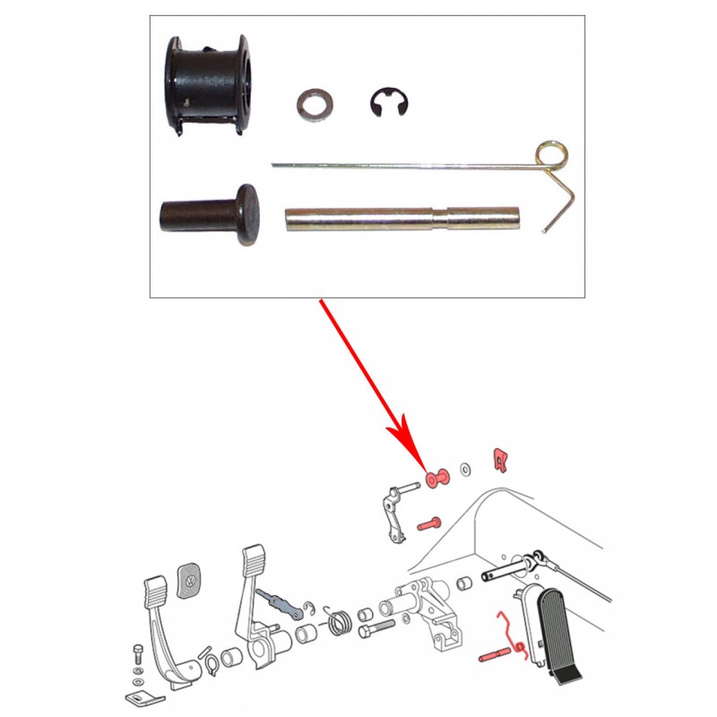 113798074, 113 798 074, Kit réparation, Axe pédale, Accélérateur, VW 181, Karmann Ghia, Type 1, coccinelle, Type 3
