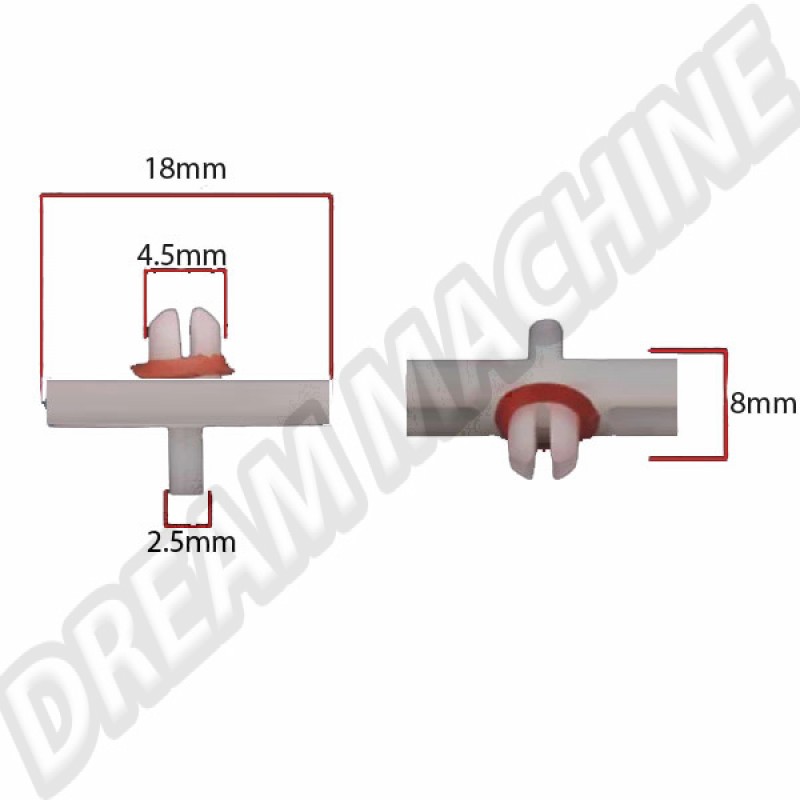 Clips de Fixation de Baguettes de tour de caisse pour VW, Plastique Blanc avec Joint Rouge le sachet de 36 réf 113853585C