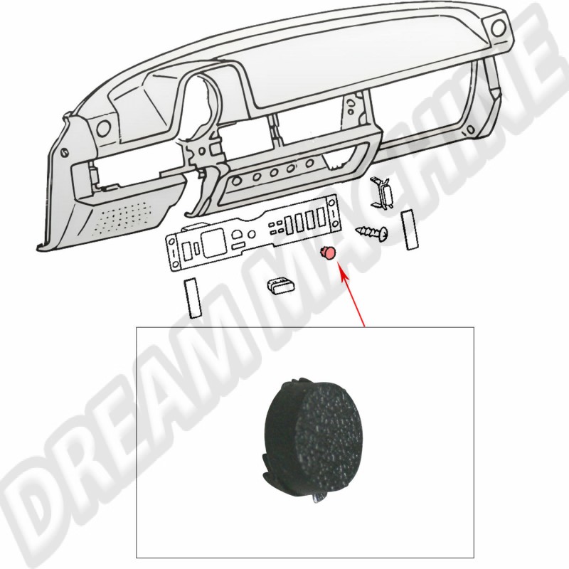 Capuchon de protection, vis de montage, tableau de bord, Volkswagen Coccinelle 1303, 133857199, 133 857 199.