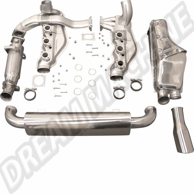 Kit d'échappement avec sortie simple et sans catalyseur, complet, en acier inoxydable avec boîte d'échappement polie, Porsche 964 C2/C4 (88-94)