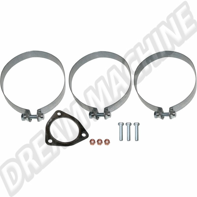 Kit de montage avec sangles, joint, boulons et écrous pour échappement arrière compatible avec les modèles PORSCHE 911/930 2.7, 3.2, 3.0. Référence : 1621700210, 92.201KIT.
