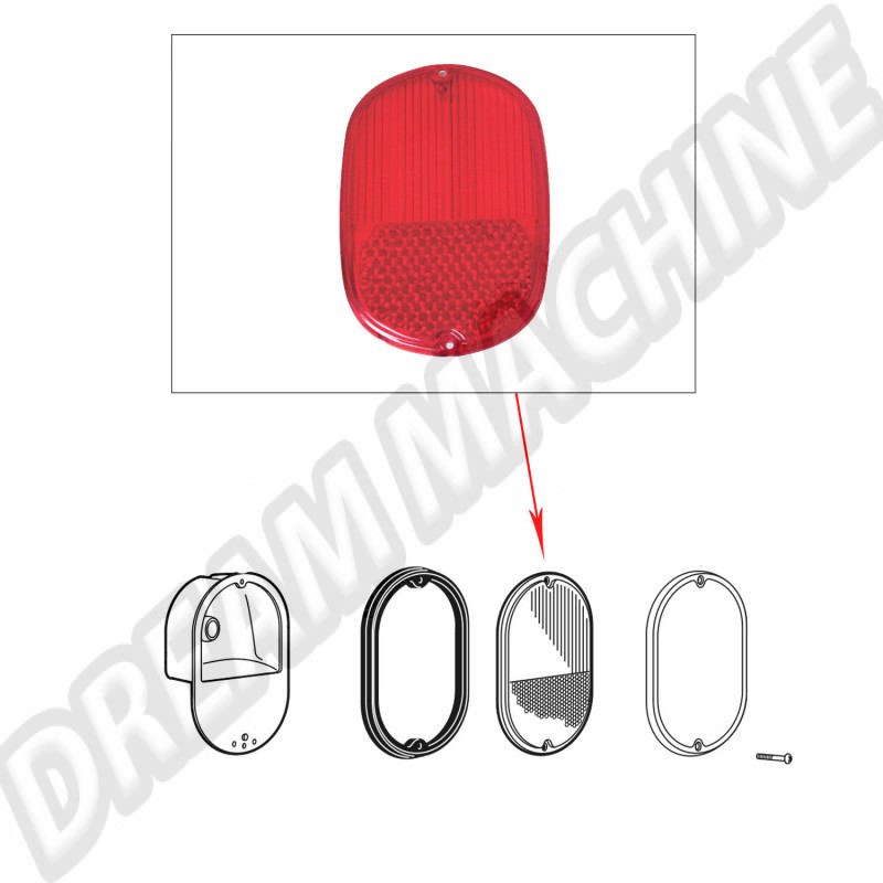 Vitre/cabochon de feu arrière USA, rouge/rouge, SWF, Volkswagen Combi, 8.1961->7.1971, feux arrière, restauration Combi, pièce d'authenticité.