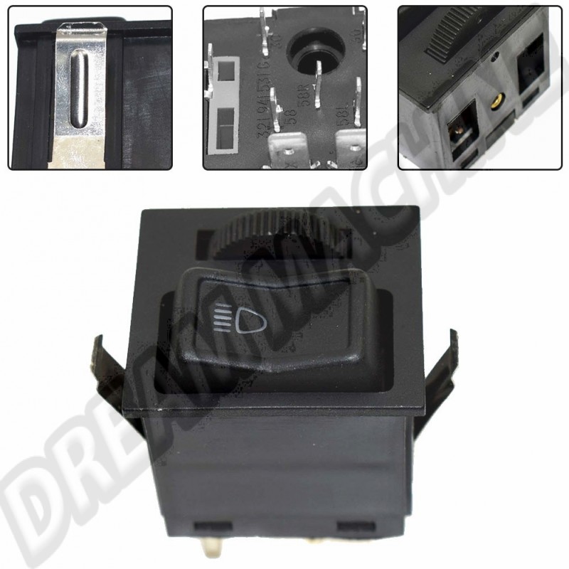 Interrupteur de Phares avec Variateur pour Volkswagen Golf 1 et LT, Référence 321941531K