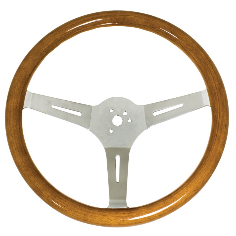 Volant Empi Classic bois clair 15" épaisseur bois 31mm branches chromées  79-4026-7 Sur www.dream-machine.fr