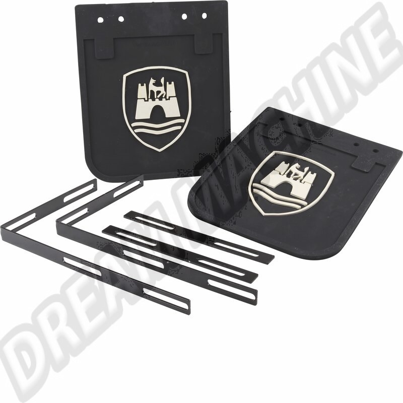 Ensemble de Bavettes de Boue, Noir, Logo Wolfsburg Blanc, VW Combi T1/T2, VW Kombi Brésil, Protection