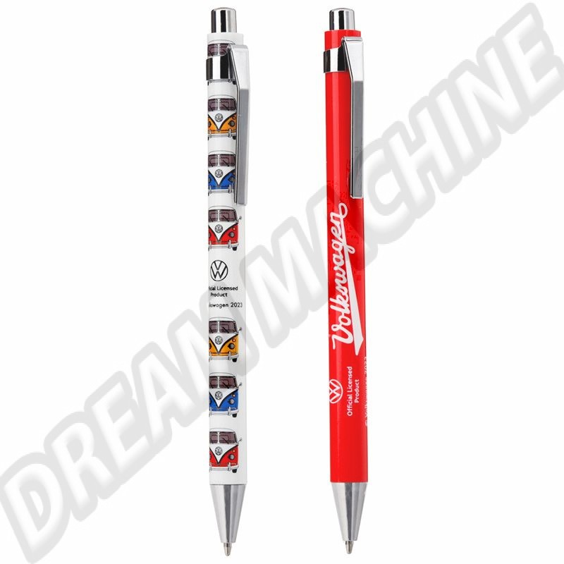 Stylos Volkswagen, Lot de 2, Volkswagen Van Bus Combi VW T1, Écriture, Plastique, Métal, Encre Noire