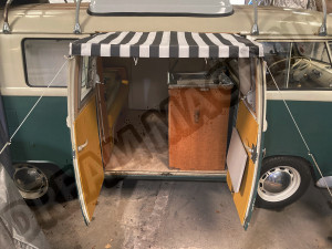 Auvent DM9863B pour porte latérale battante VW Combi Split et Brésilien jusqu'à 88, vintage noir et blanc