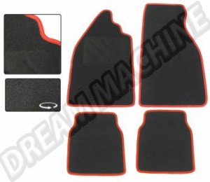 Jeu de 4 Tapis de Sol Noir DM92503R avec Liseré Rouge pour Coccinelle, Talonnette Conducteur 