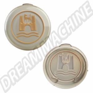 Cache-moyeu Bouton de Klaxon "Wolfsburg" Gris/Or pour VW Coccinelle et Karmann Ghia, 1959-1971