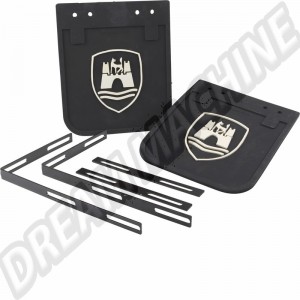 Ensemble de Bavettes de Boue avec Supports, Noir avec Logo Wolfsburg Blanc pour VW Combi T1/T2 et Kombi Brésil