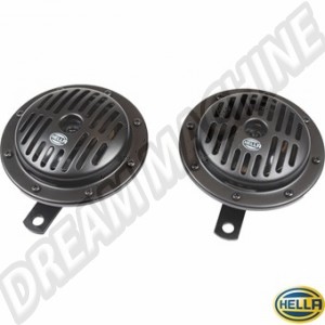Kit de Klaxons 12V, 310/380Hz, Ø130 mm, Noir - Marque Hella Origine, Homologué E-type