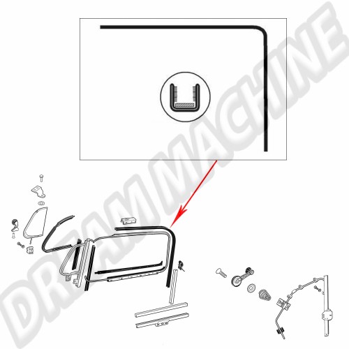 coulisseau de tour de vitre de porte pour kit une glace 10/52-> 111837439DUG Sur www.dream-machine.fr