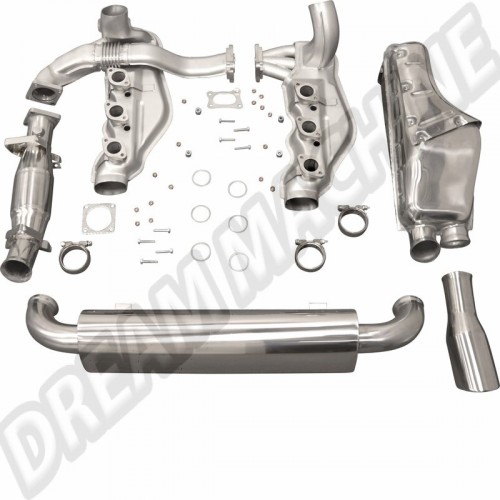 Kit d'échappement avec sortie simple, complet, en acier inoxydable avec boîte d'échappement polie, avec TÜV - Porsche 964 C2/C4 (88-94)