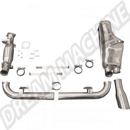 Kit d'échappement avec dérivation d'échappement latérale, sortie simple et sans échangeurs de chaleur, complet, en acier inoxydable avec boîte d'échappement polie, Porsche 964 C2/C4 (88-94)