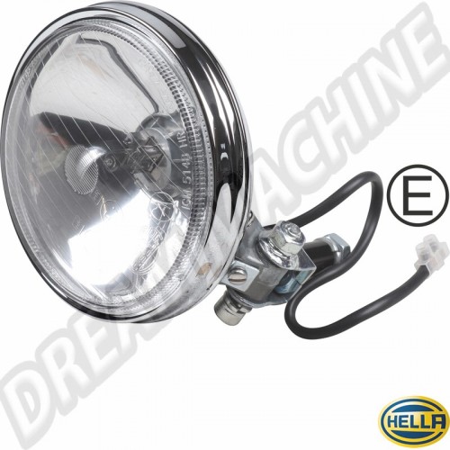 Phare longue portée, Hella 118, chrome, verre clair, Ø 130 mm, 12V, marquage E, Porsche, Volvo, VW, 90163112101