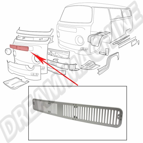 Grille avant en tôle prête à peindre T2 8/67-->7/72 211259161 Sur www.dream-machine.fr