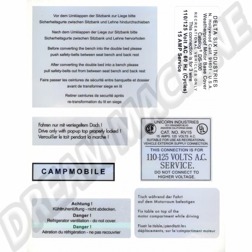 Kit de 7 autocollants Combi Westfalia 68-->79 211999WESTFALIA Sur www.dream-machine.fr