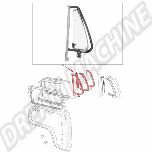 Déflecteur complet gauche avec cadre en inox Combi de 8.1967 -> 7.1979 241837601 Sur www.dream-machine.fr