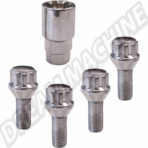 Kit de 4 boulons antivol appuis conique 14x1.5 37770 Sur www.dream-machine.fr