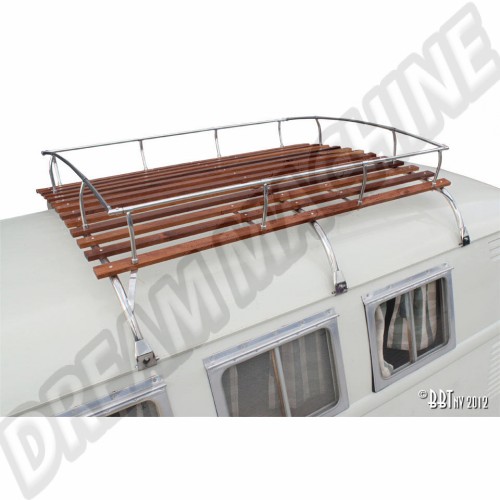 Galerie de toit 3 barres en inox poli et bois Type 2 AC898030 Sur www.dream-machine.fr