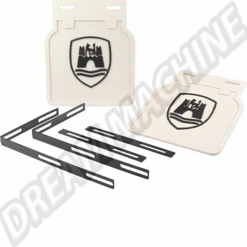 Ensemble de Bavettes de Boue, Blanc Crème, Logo Wolfsburg Noir, VW Coccinelle 12/47-07/72, Protection
