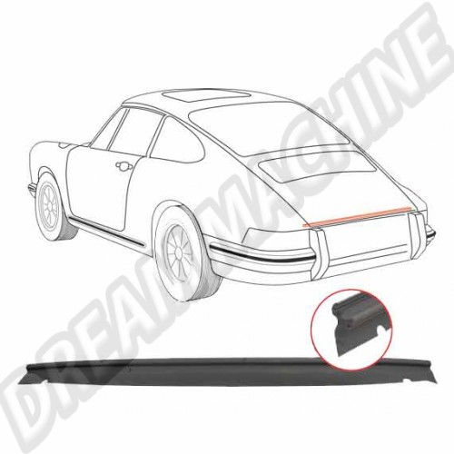 Joint caoutchouc capot moteur Porsche 911, 2.3-3.3, 08/73-07/86, Référence 91151212900, étanchéité capot moteur, protection carrosserie, infiltrations d'eau.