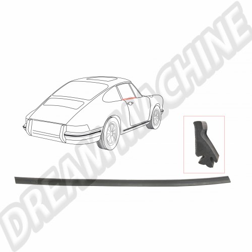Joint étanchéité fenêtre latérale droite Porsche 911 Coupé, 2.0-3.3, 01/63-07/89, 964 Coupé, 3.3-3.6, 12/88-06/94, Référence 91153193202, étanchéité fenêtre, confort intérieur, infiltrations d'eau.