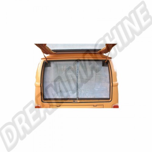 Moustiquaire de hayon arrière avec pourtour marron. avec fermeture éclair centrale. pour Combi Westfalia 8/63-79 DM9905 Sur www.dream-machine.fr
