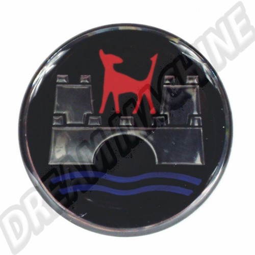 Autocollant logo Wolfsburg pour centre de cabochon de roue. 45mm diamètre AC601581 Sur www.dream-machine.fr