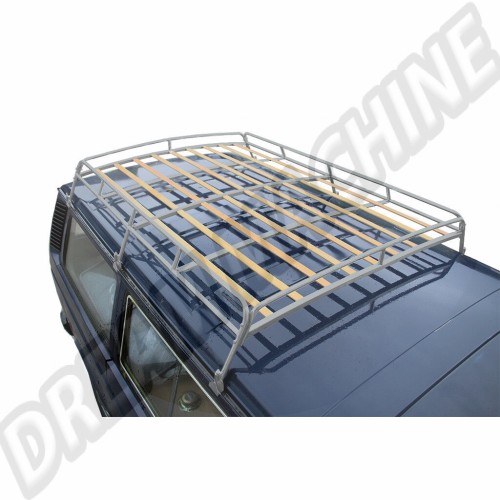 Galerie de toit, porte-bagages, VW T25, lattes en bois de hêtre, acier époxy argenté, vintage, look rétro, montage facile, résistant aux intempéries, accessoire véhicule, dimensions 120cm x 180cm, DM9069P, DM 9069 P.