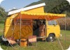 auvent vintage, VW T2s, VW T25s, C8540P, C85-40P, années 1960, protection solaire, style rétro, campervan, caravane, camping-car, rail d'auvent, rail multi-usage, installation rapide, dimensions 240 cm x 200 cm, jaune.